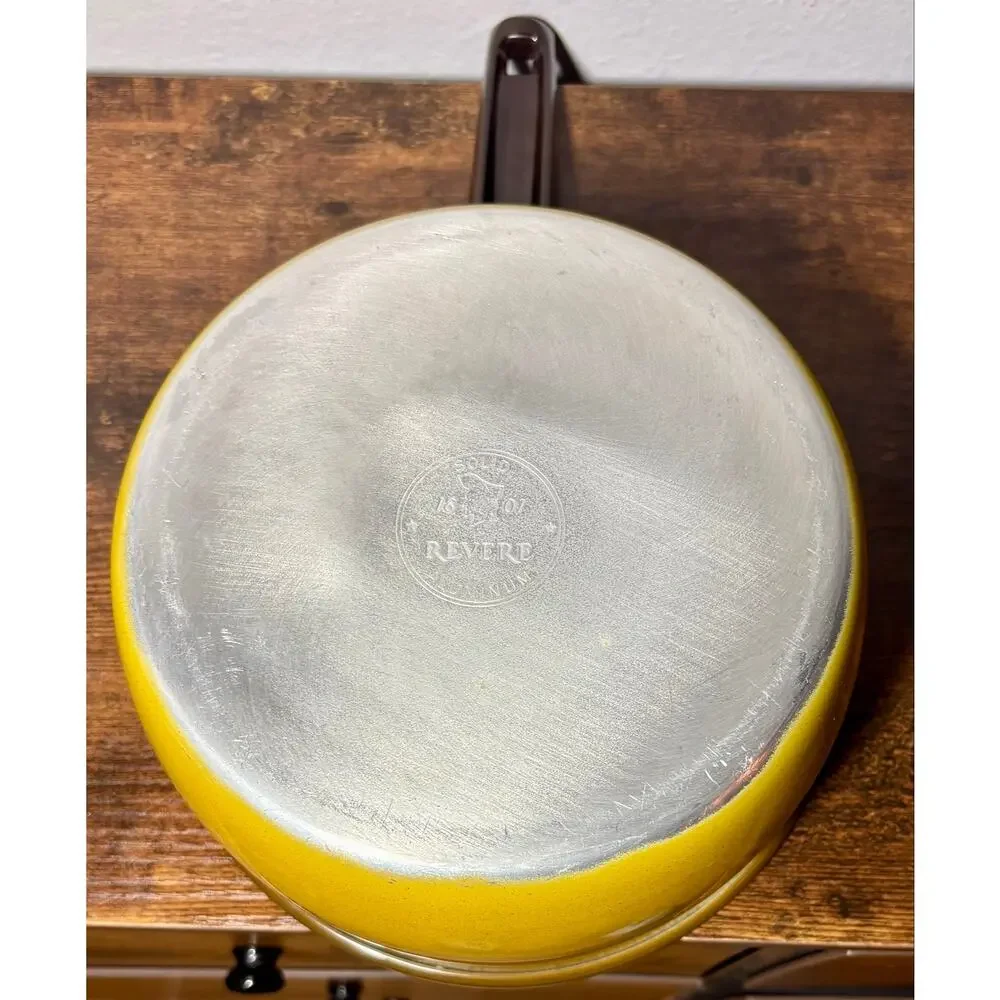 Vintage Revere Ware Color Clad 3 QT Saucepan 1801 Solid Aluminum Yellow & Brown